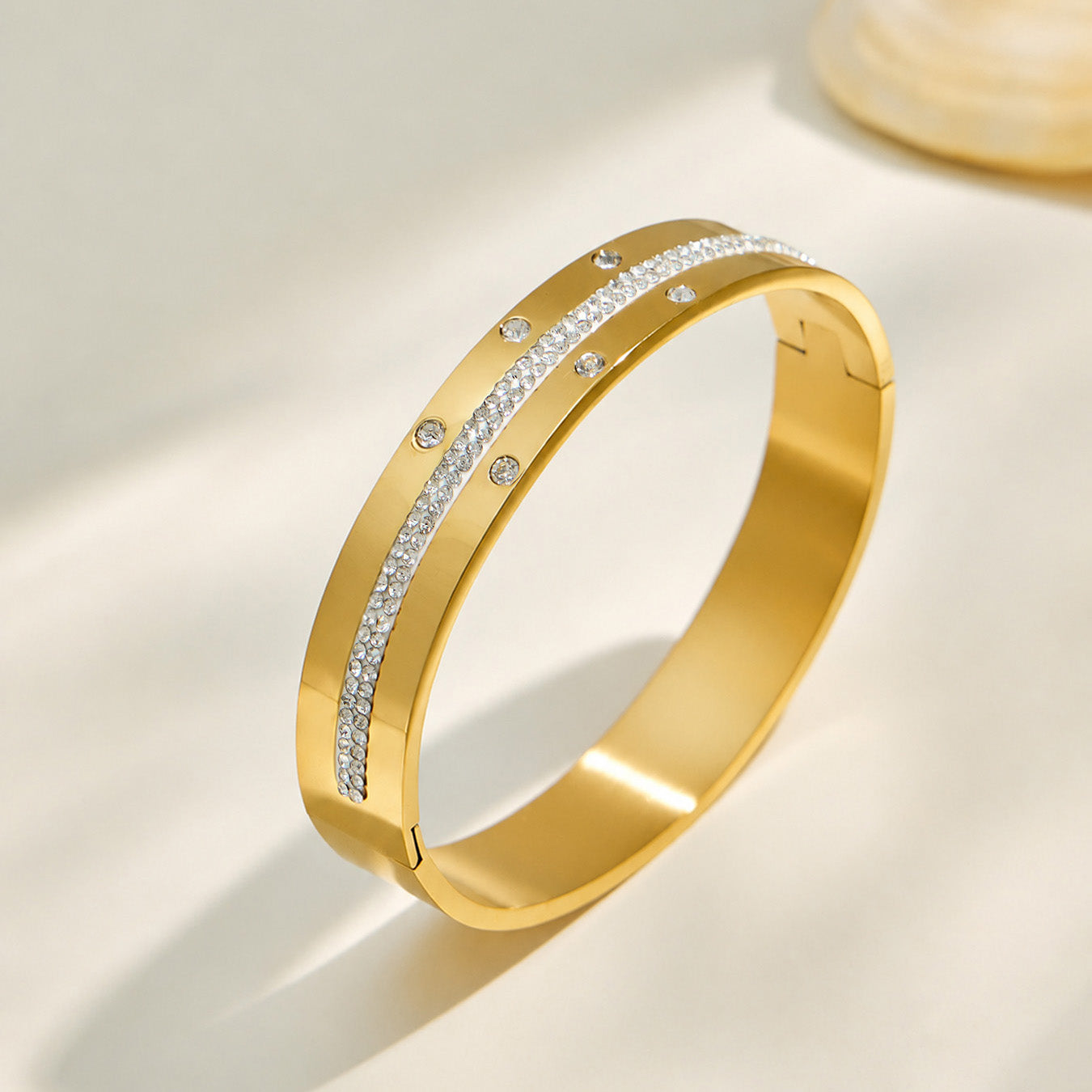316L Stainless Steel 18K PVD Gold Diamond Bangle made with 316L stainless steel and 18K PVD gold finish for wholesale jewelry buyers - image 10