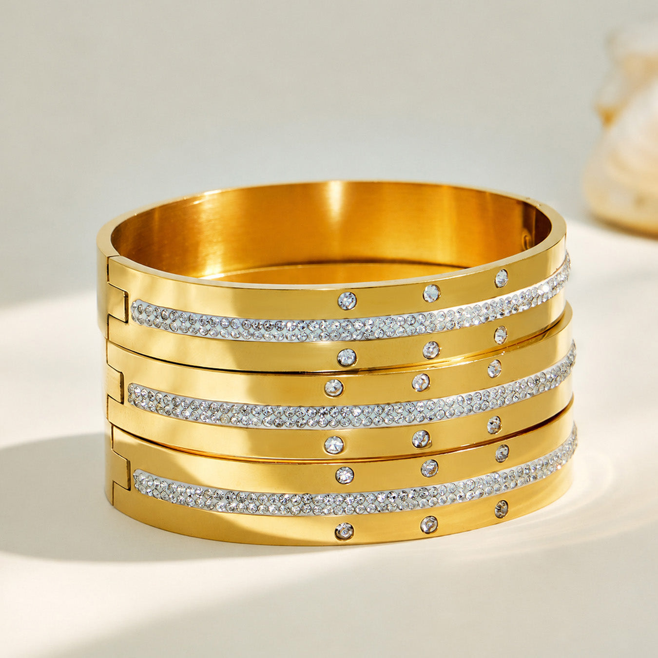 316L Stainless Steel 18K PVD Gold Diamond Bangle made with 316L stainless steel and 18K PVD gold finish for wholesale jewelry buyers - image 11