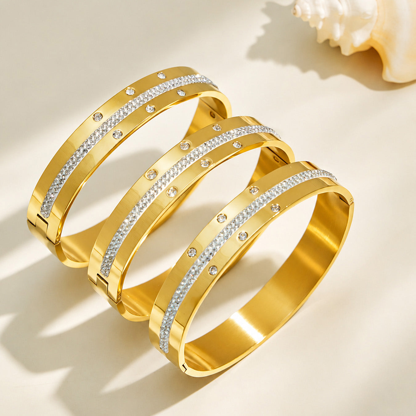 316L Stainless Steel 18K PVD Gold Diamond Bangle made with 316L stainless steel and 18K PVD gold finish for wholesale jewelry buyers - image 12