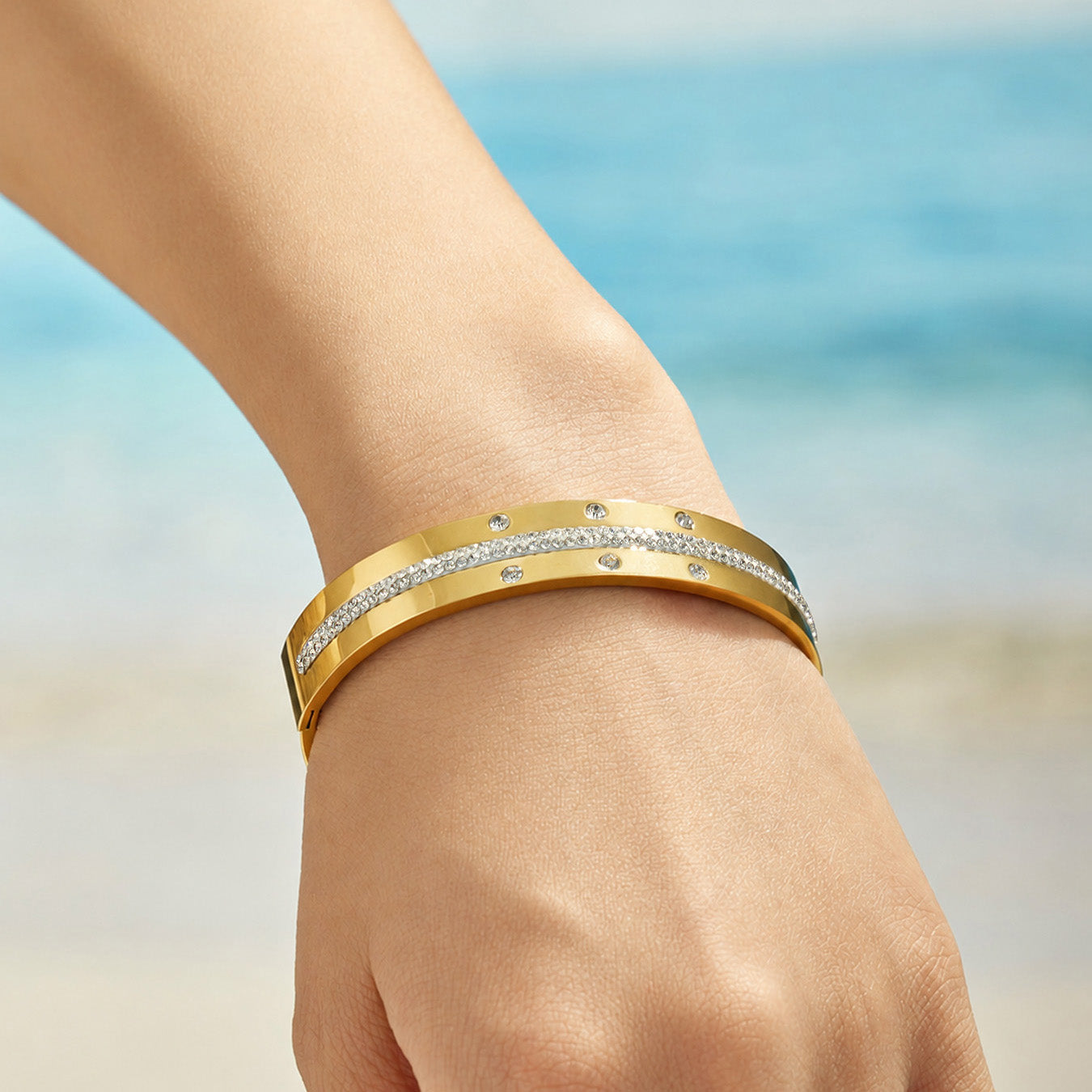 316L Stainless Steel 18K PVD Gold Diamond Bangle made with 316L stainless steel and 18K PVD gold finish for wholesale jewelry buyers - image 3