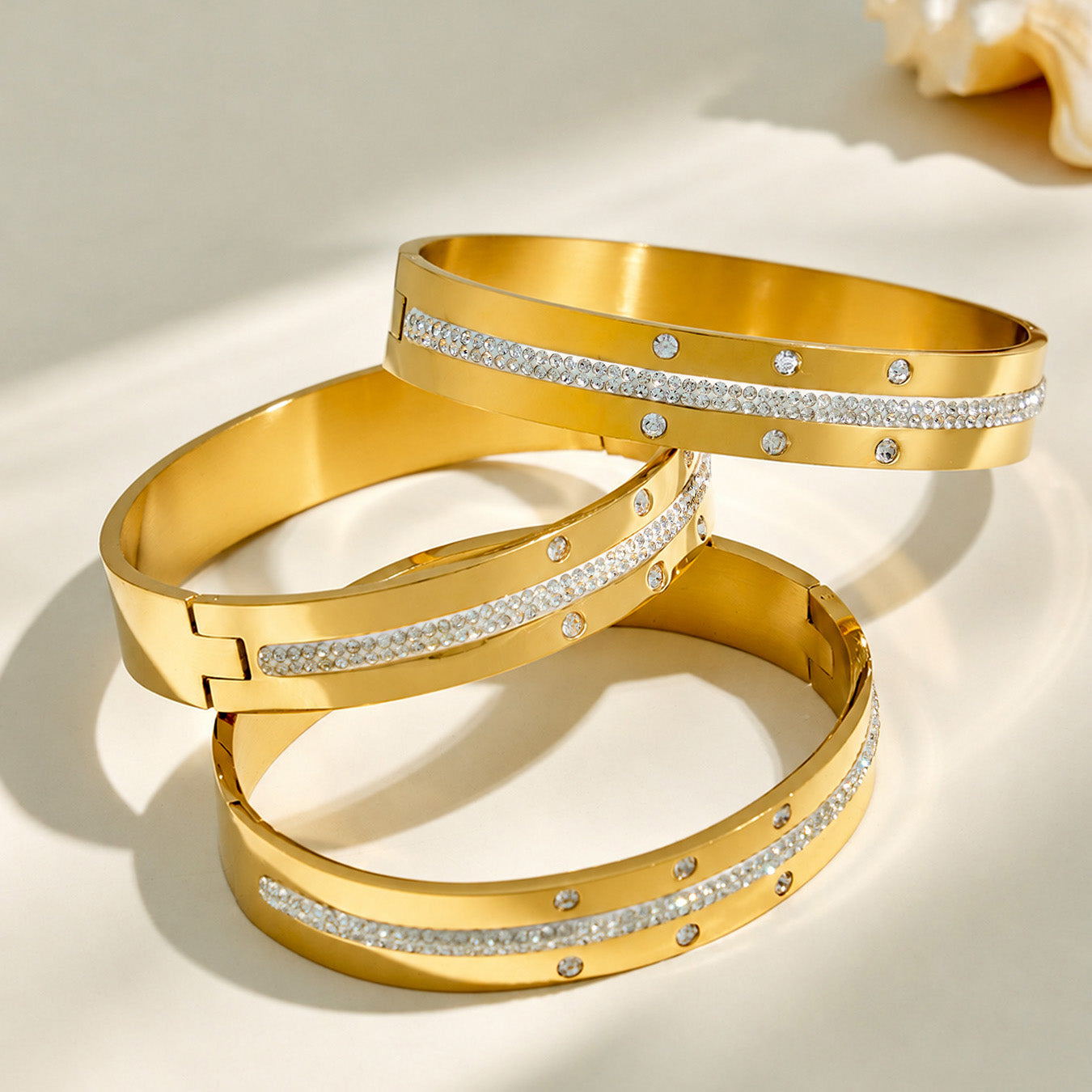 316L Stainless Steel 18K PVD Gold Diamond Bangle made with 316L stainless steel and 18K PVD gold finish for wholesale jewelry buyers - image 9