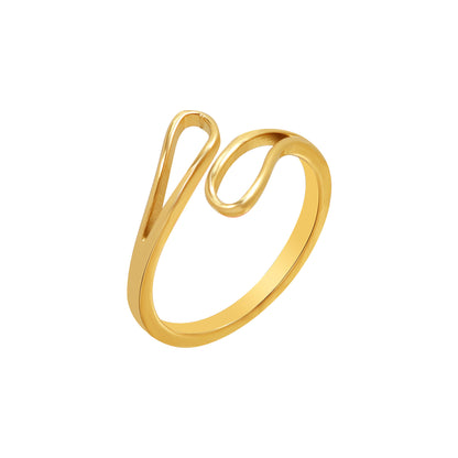 316L stainless steel 18K PVD gold geometric cross open adjustable ring, minimalist twisted double loop stackable band waterproof tarnish free daily wear women jewelry