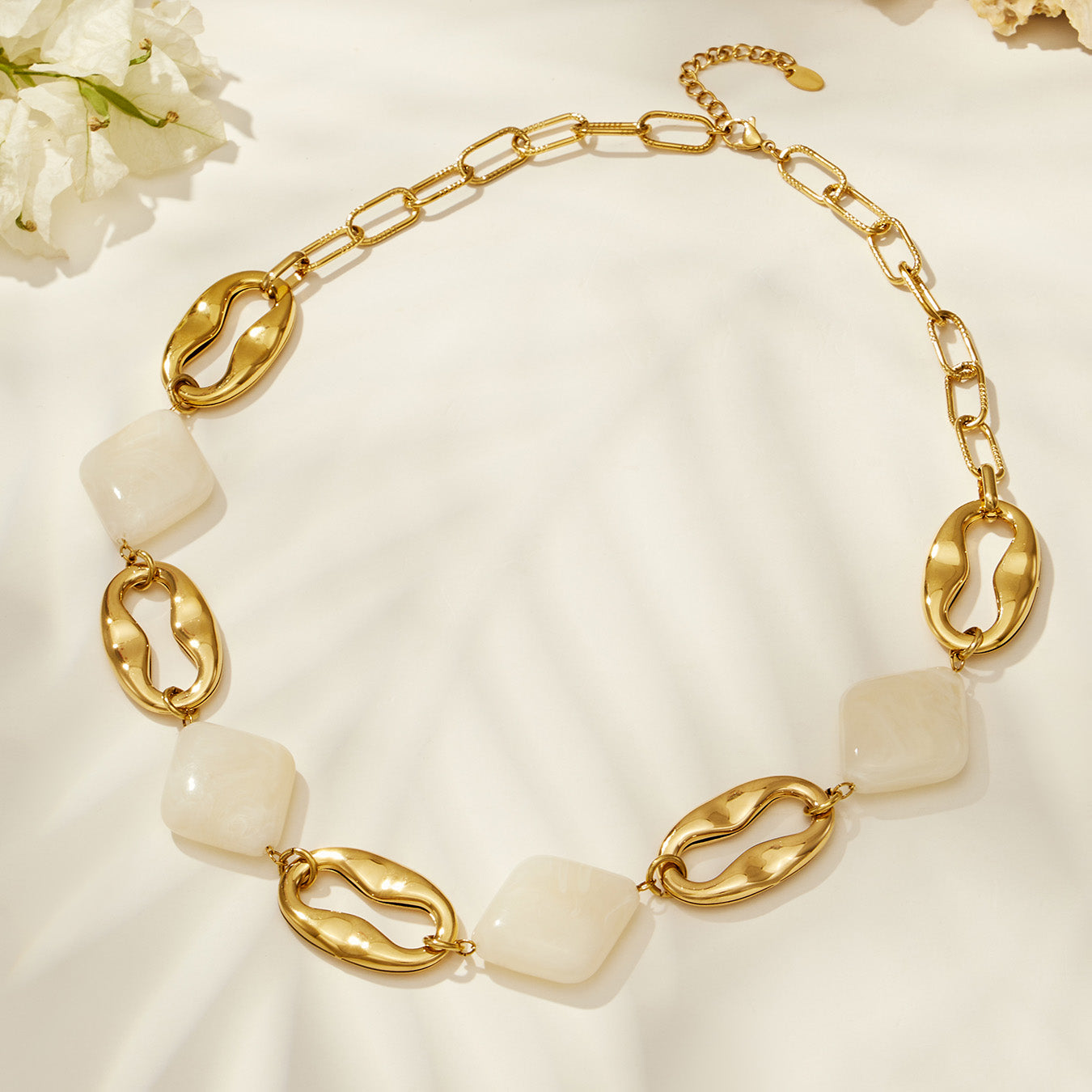 316L Stainless Steel 18K PVD Gold Geometric Resin Necklace made with 316L stainless steel and 18K PVD gold finish for wholesale jewelry buyers - image 10