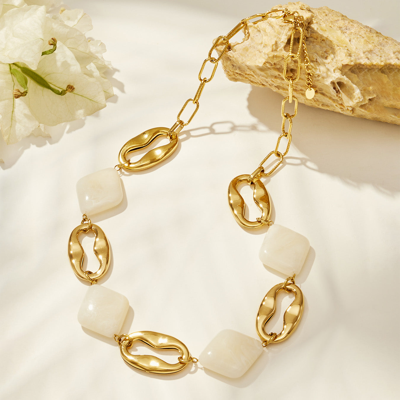 316L Stainless Steel 18K PVD Gold Geometric Resin Necklace made with 316L stainless steel and 18K PVD gold finish for wholesale jewelry buyers - image 11