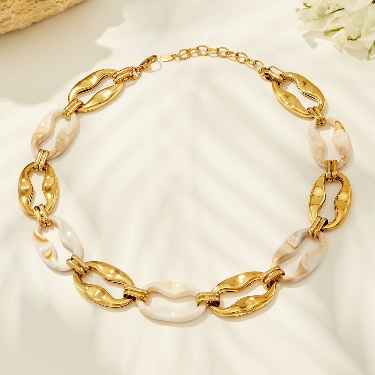 316L Stainless Steel 18K PVD Gold Geometric Resin Necklace made with 316L stainless steel and 18K PVD gold finish for wholesale jewelry buyers - image 6