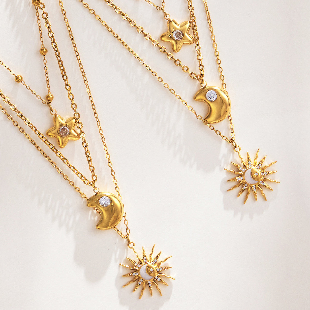 316L Stainless Steel 18K PVD Gold Sun Moon Star Necklace made with 316L stainless steel and 18K PVD gold finish for wholesale jewelry buyers - image 7