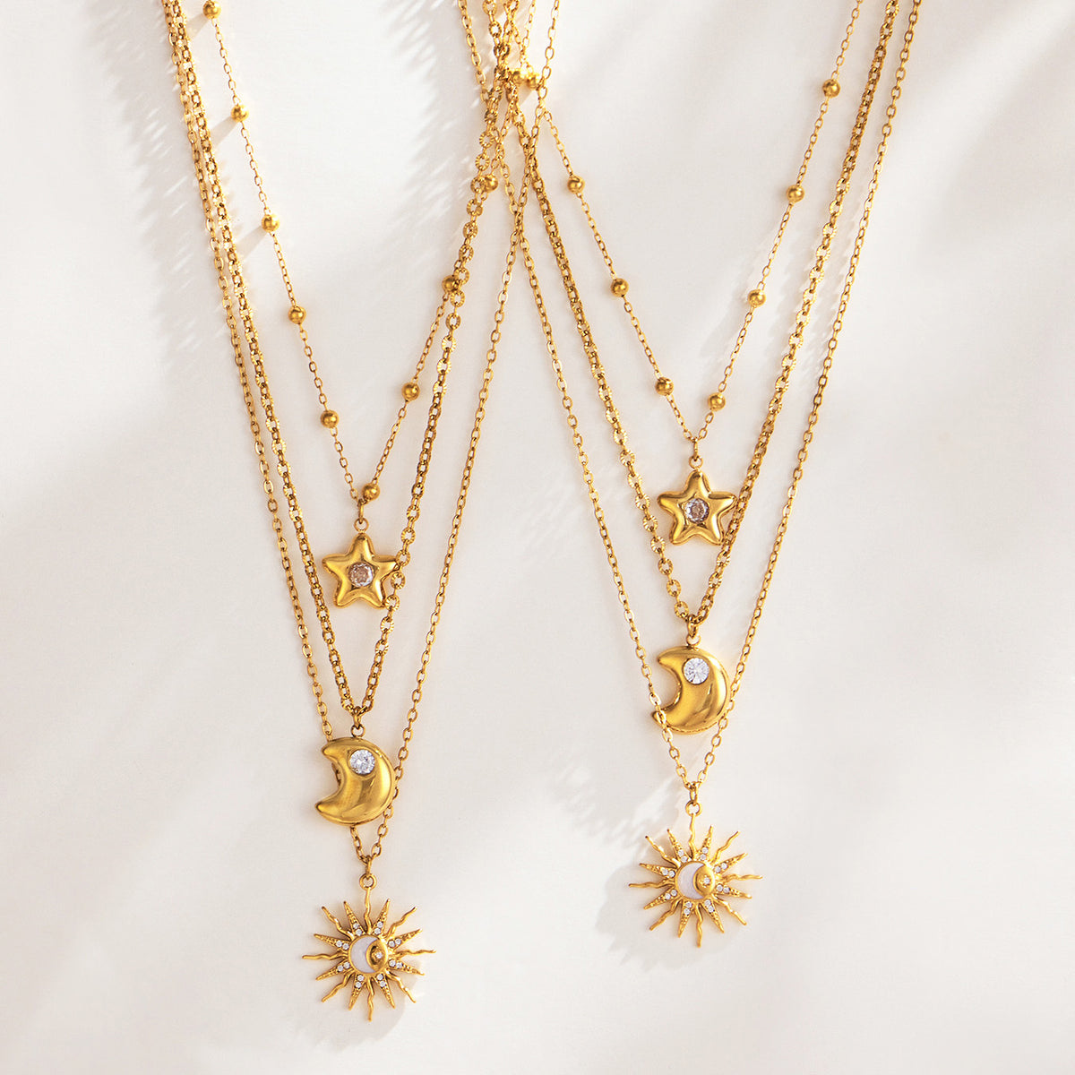 316L Stainless Steel 18K PVD Gold Sun Moon Star Necklace made with 316L stainless steel and 18K PVD gold finish for wholesale jewelry buyers - image 8