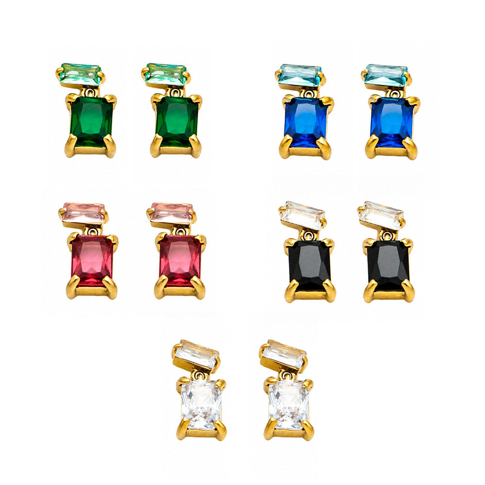 316L Stainless Steel 18K PVD Gold Black Zircon Drop Earring