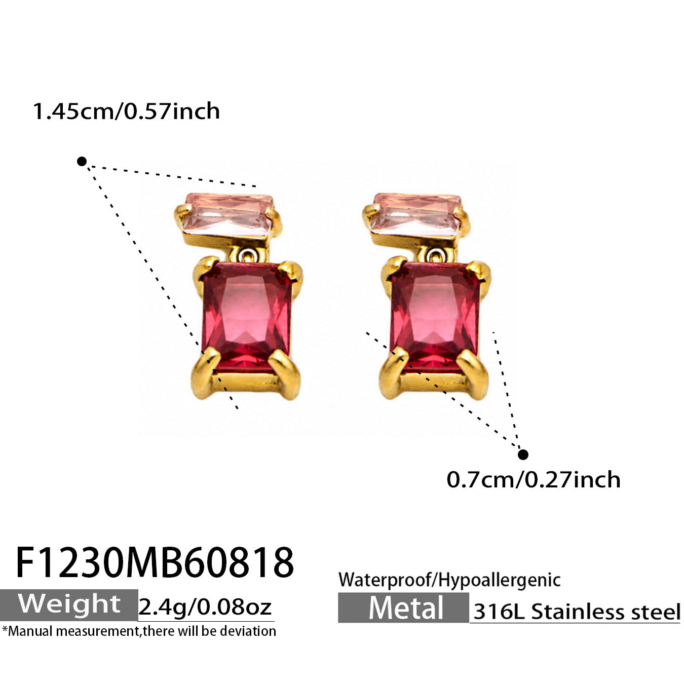 316L Stainless Steel 18K PVD Gold Green Zircon Drop Earring