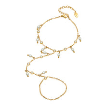316L Stainless Steel 18K PVD Gold Zircon Pearl Finger Chain Bracelet made with 316L stainless steel and 18K PVD gold finish for wholesale jewelry buyers - image 1