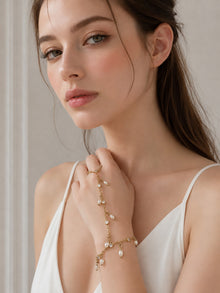 316L Stainless Steel 18K PVD Gold Zircon Pearl Finger Chain Bracelet made with 316L stainless steel and 18K PVD gold finish for wholesale jewelry buyers - image 11