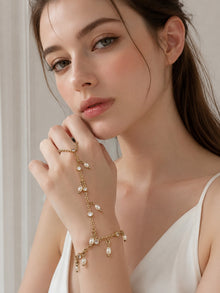 316L Stainless Steel 18K PVD Gold Zircon Pearl Finger Chain Bracelet made with 316L stainless steel and 18K PVD gold finish for wholesale jewelry buyers - image 13