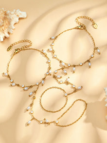 316L Stainless Steel 18K PVD Gold Zircon Pearl Finger Chain Bracelet made with 316L stainless steel and 18K PVD gold finish for wholesale jewelry buyers - image 2