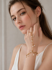 316L Stainless Steel 18K PVD Gold Zircon Pearl Finger Chain Bracelet made with 316L stainless steel and 18K PVD gold finish for wholesale jewelry buyers - image 3