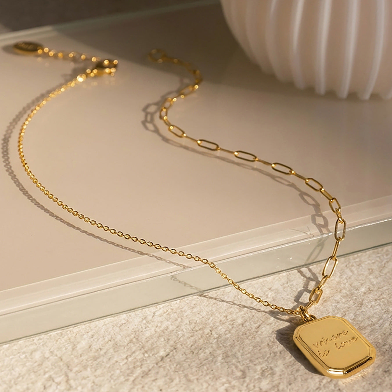 316L Stainless Steel 3D Square 'Gold Bar' Pendant Necklace | French Style Personalized Choker - Image 2