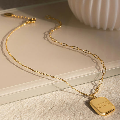 316L Stainless Steel 3D Square 'Gold Bar' Pendant Necklace | French Style Personalized Choker - Image 2