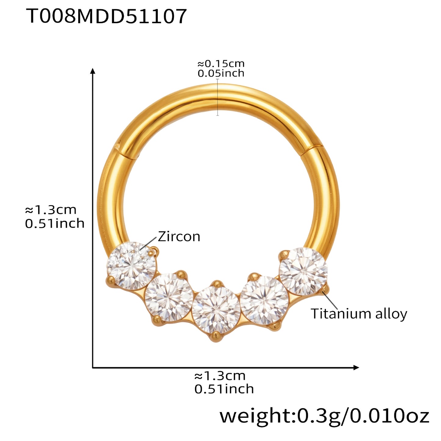 316L Stainless Steel CZ Paved Seamless Nose Ring - 18K Gold Plated Piercing Hoop