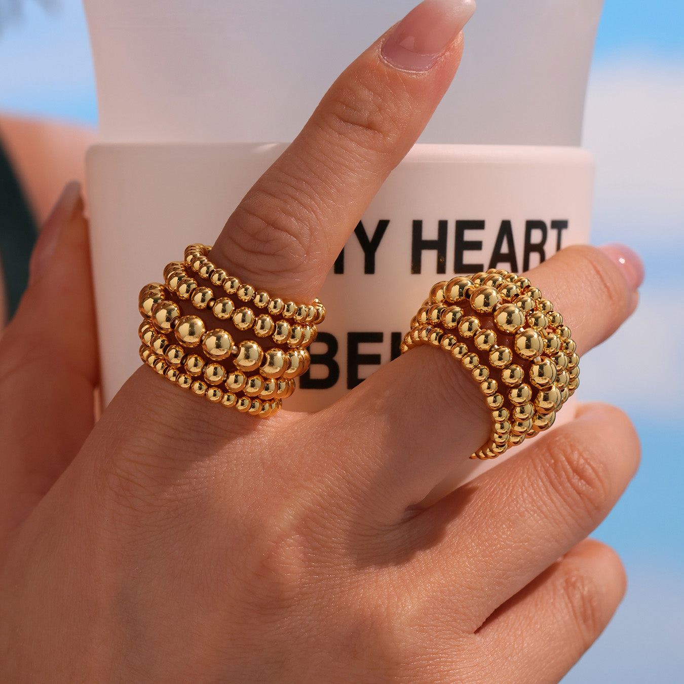 Elegant gold 5-layer bead ring from Miduoduo Jewelry