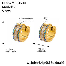 316L stainless steel double row hoop earrings with 5A cubic zirconia, blue and green gradient stones, small size