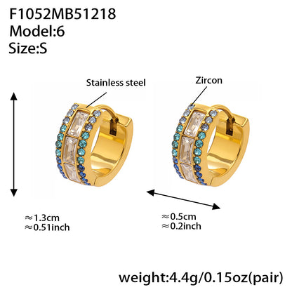 316L stainless steel double row hoop earrings with 5A cubic zirconia, blue and green gradient stones, small size