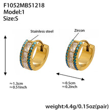 316L stainless steel hoop earrings with blue 5A cubic zirconia, double row gold plated design,small size 