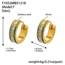 Large 316L stainless steel gold hoop earrings with green 5A cubic zirconia, luxury double row design