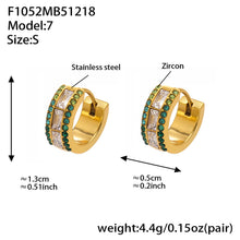 316L stainless steel hoop earrings with green 5A cubic zirconia, double row design, small size