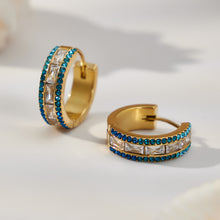 316L stainless steel blue green 5A CZ double row hoop earrings close up