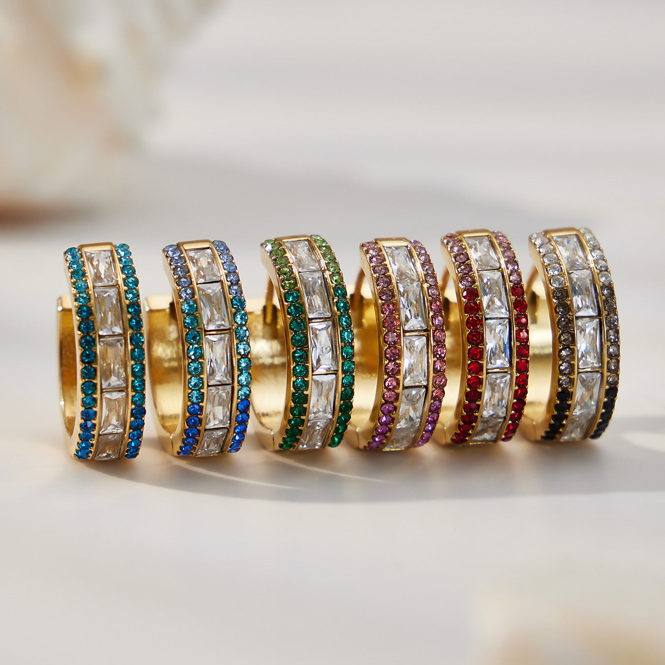 316L stainless steel 5A CZ hoop earrings with multiple color zirconia options