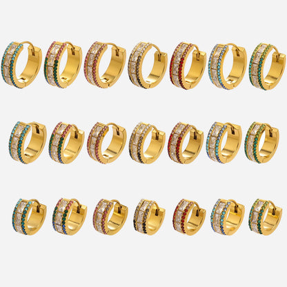 Large 316L stainless steel hoop earrings with black zircon and clear 5A cubic zirconia, luxury gold plated wholesale jewelry
