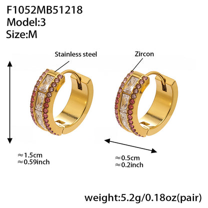 316L stainless steel 5A CZ double row hoop earrings size M waterproof huggie hoops