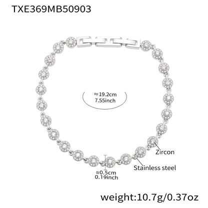 316L stainless steel round link bracelet with 5A cubic zirconia size details