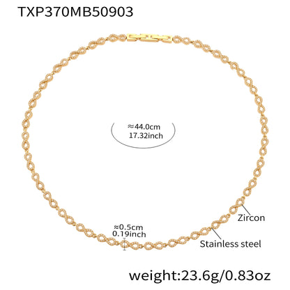 Gold tone 316L stainless steel infinity link necklace with 5A cubic zirconia