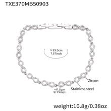 Gold tone 316L stainless steel infinity link bracelet with 5A cubic zirconia