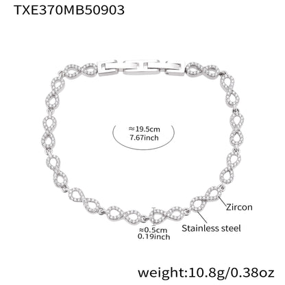 Gold tone 316L stainless steel infinity link bracelet with 5A cubic zirconia