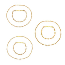 Gold tone 316L stainless steel round link bracelet and necklace set with 5A cubic zirconia