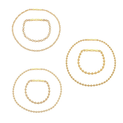 Gold tone 316L stainless steel round link bracelet and necklace set with 5A cubic zirconia