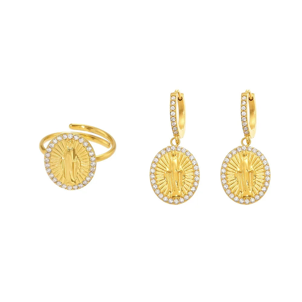 316L Stainless Steel 5A Zircon Divine Oval Full Pavé Ring & Earrings - Image 5
