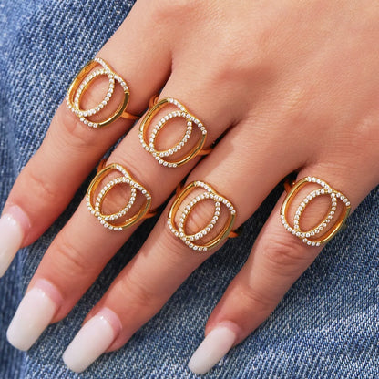 316L Stainless Steel 5A Zircon Double Circle Adjustable Ring - Image 3