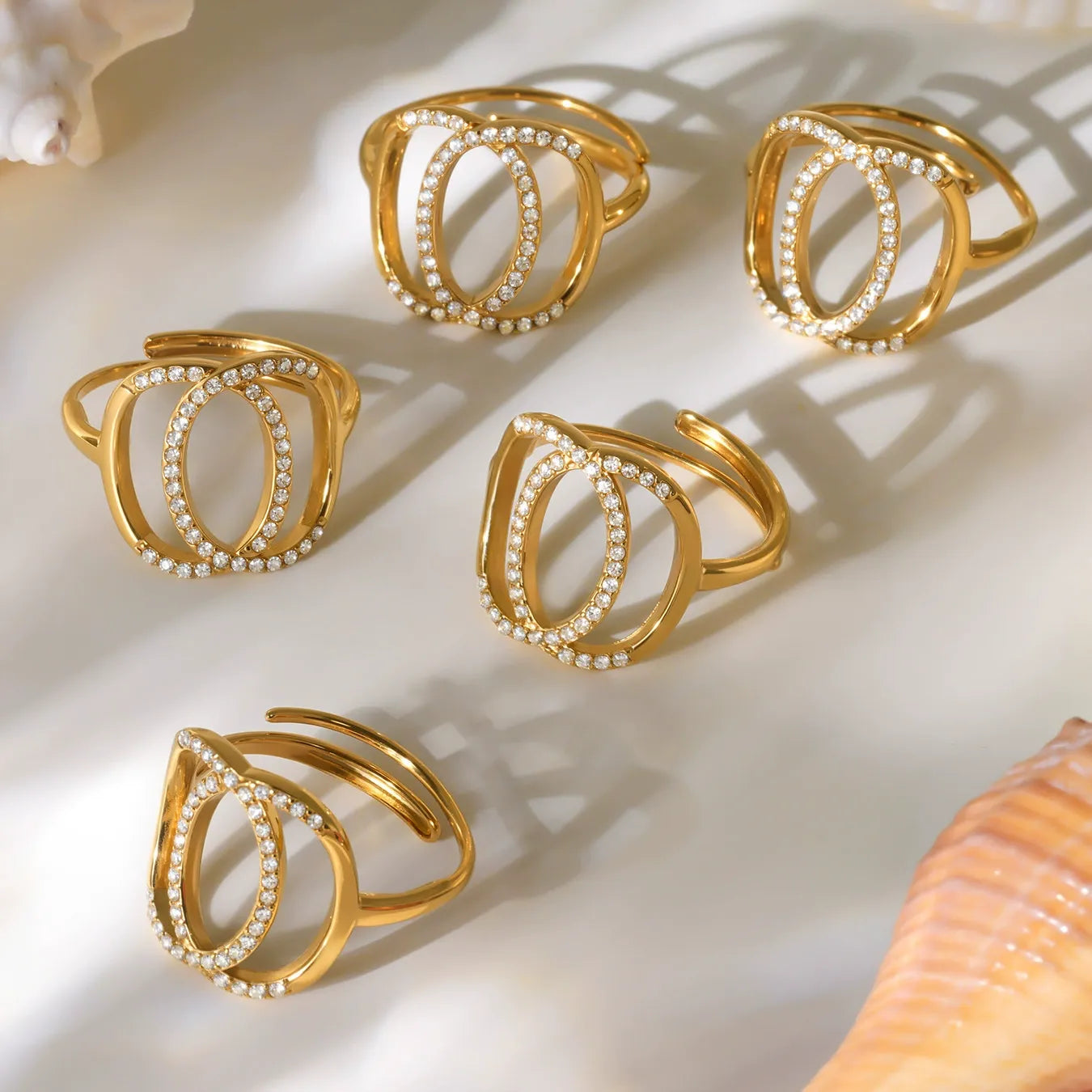 316L Stainless Steel 5A Zircon Double Circle Adjustable Ring - Image 4