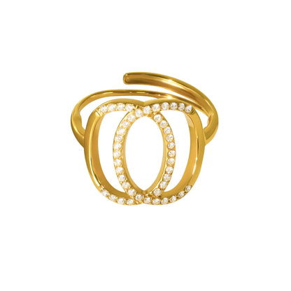 316L Stainless Steel 5A Zircon Double Circle Adjustable Ring - Image 5