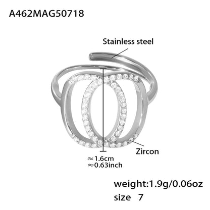 316L Stainless Steel 5A Zircon Double Circle Adjustable Ring - Image 7