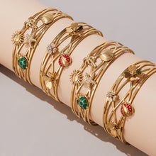 316L Stainless Steel 5A Zircon Floral Ladybug Intricate Triple-Layer Open Cuff Bracelet - Image 13