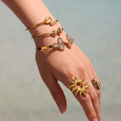 316L Stainless Steel 5A Zirconia Petal Bangle - Image 1