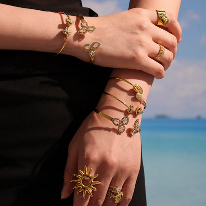 316L Stainless Steel 5A Zirconia Petal Bangle - Image 2