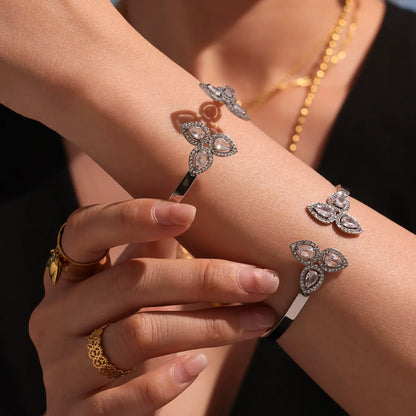 316L Stainless Steel 5A Zirconia Petal Bangle - Image 3