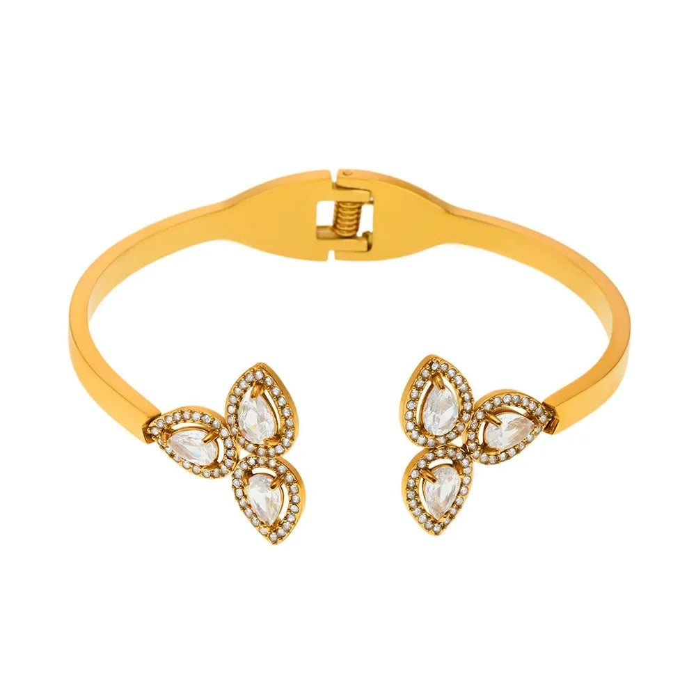 316L Stainless Steel 5A Zirconia Petal Bangle - Image 4