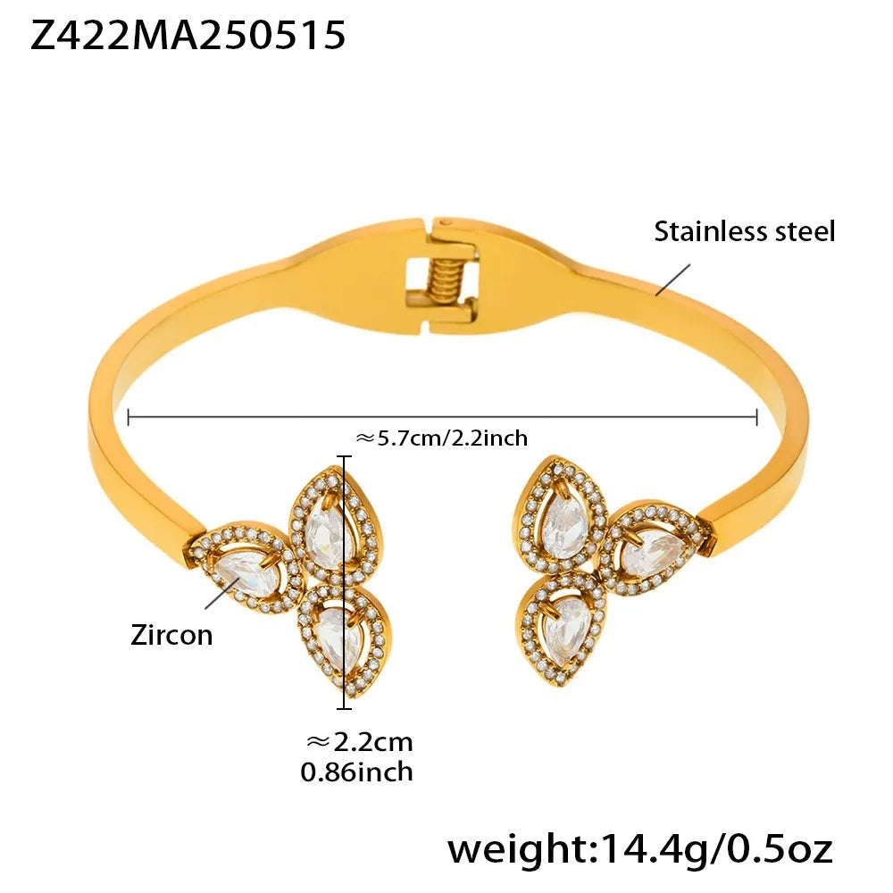316L Stainless Steel 5A Zirconia Petal Bangle - Image 5