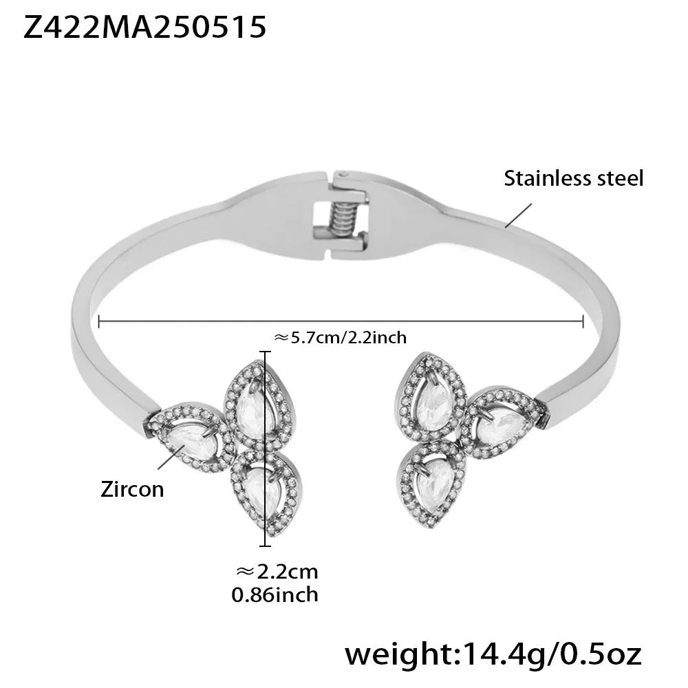 316L Stainless Steel 5A Zirconia Petal Bangle - Image 6