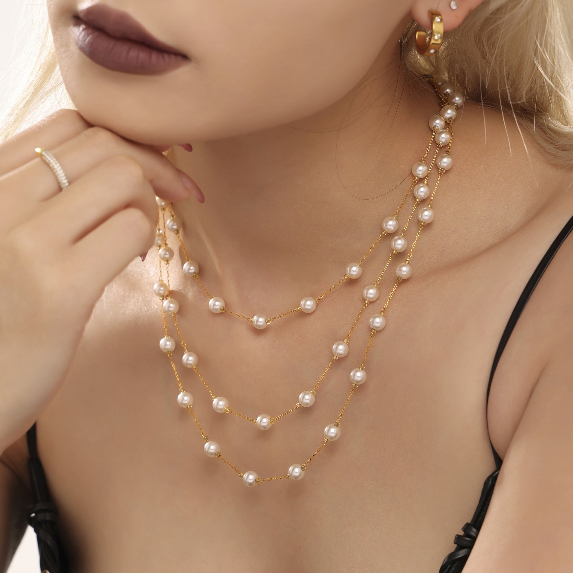 316L Stainless Steel 6mm Imitation Pearl Necklace & Bracelet Set - Image 11